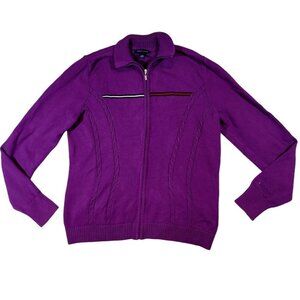 Tommy Hilfiger Y2K Purple Knit Zip Up Sweater Jacket Sweatshirt Cardigan